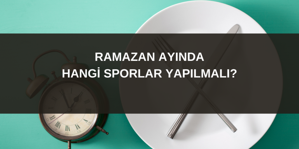"Ramazan ayında hangi sporlar yapılmalı" başlıklı boş tabak, çatal bıçak ve çalar saat görseli
